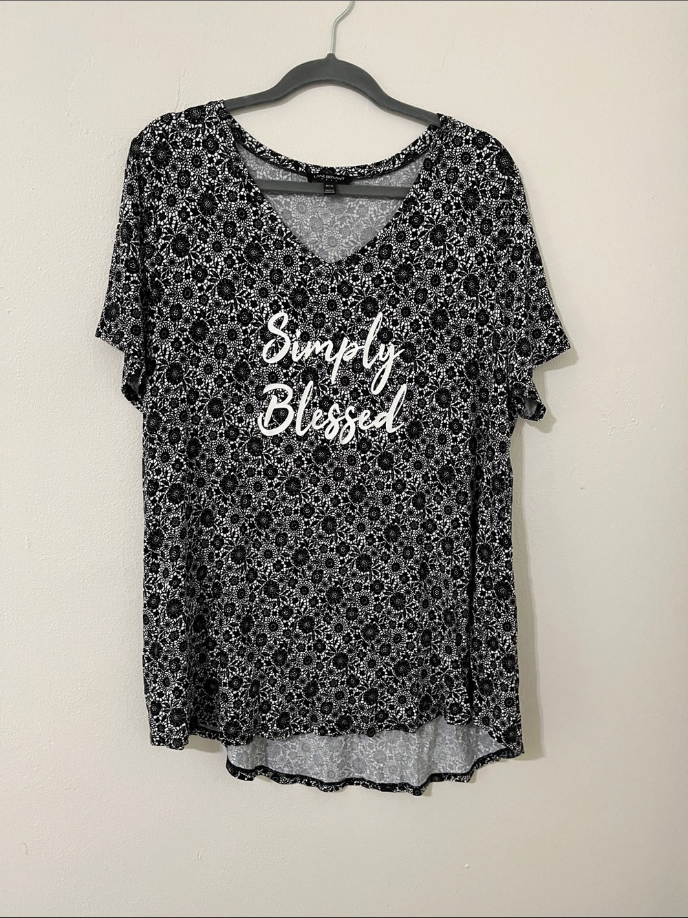 Lane Bryant Black White Floral Top Short Sleeve Casual 14/16